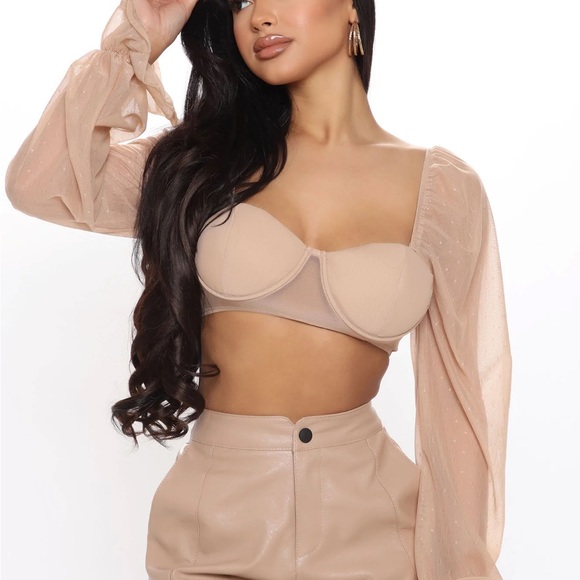 Fashion Nova Tan Fancy Crop Top | Braelette - Picture 1 of 4